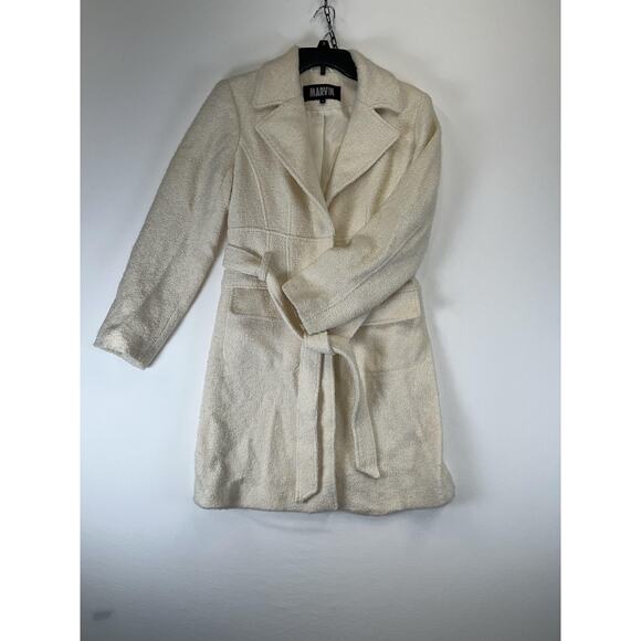 Marvin Coat Womens Medium Cream Wool Blend Belted Bouclé Textured Dressy Jacket - Picture 1 of 6